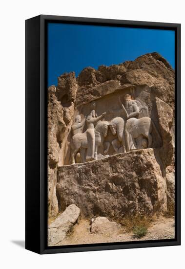 Carved relief of the Investiture of Ardashir I, 224-239 AD, Naqsh-e Rostam Necropolis, near Persepo-James Strachan-Framed Premier Image Canvas