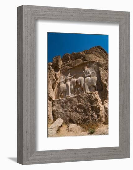 Carved relief of the Investiture of Ardashir I, 224-239 AD, Naqsh-e Rostam Necropolis, near Persepo-James Strachan-Framed Photographic Print