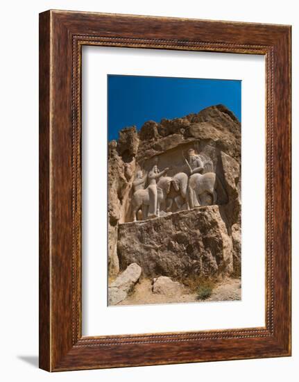 Carved relief of the Investiture of Ardashir I, 224-239 AD, Naqsh-e Rostam Necropolis, near Persepo-James Strachan-Framed Photographic Print