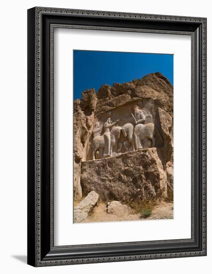 Carved relief of the Investiture of Ardashir I, 224-239 AD, Naqsh-e Rostam Necropolis, near Persepo-James Strachan-Framed Photographic Print