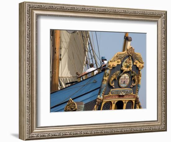 Carved Stern of Tall Ship the Kalmar Nyckel, Chesapeake Bay, Maryland, USA-Scott T. Smith-Framed Photographic Print