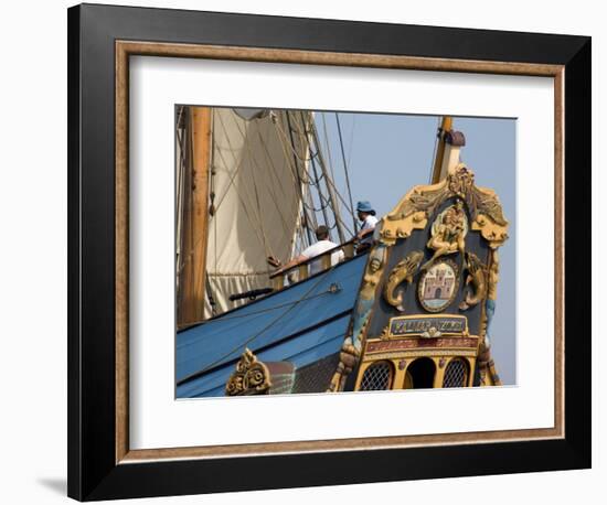 Carved Stern of Tall Ship the Kalmar Nyckel, Chesapeake Bay, Maryland, USA-Scott T. Smith-Framed Photographic Print