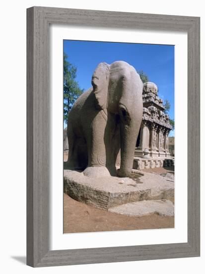 Carved Stone Elephant, Five Rathas, Mahabalipuram, Tamil Nadu, India-Vivienne Sharp-Framed Photographic Print