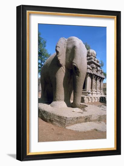 Carved Stone Elephant, Five Rathas, Mahabalipuram, Tamil Nadu, India-Vivienne Sharp-Framed Photographic Print