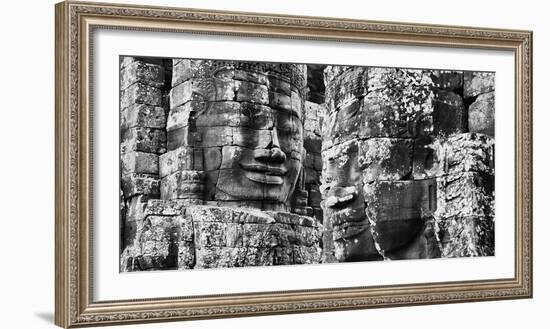 Carved stone faces in the Khmer temple of Bayon, Siem Reap, Cambodia-null-Framed Photographic Print