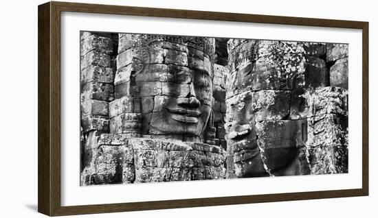 Carved stone faces in the Khmer temple of Bayon, Siem Reap, Cambodia-null-Framed Photographic Print