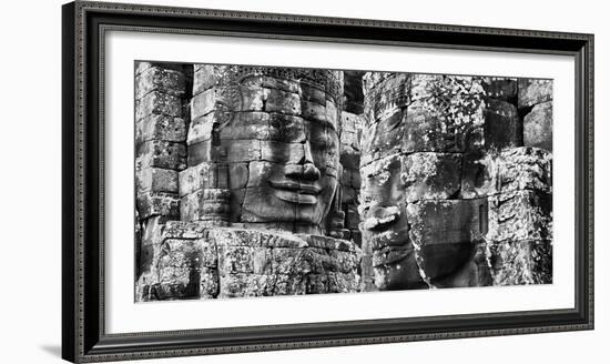 Carved stone faces in the Khmer temple of Bayon, Siem Reap, Cambodia-null-Framed Photographic Print