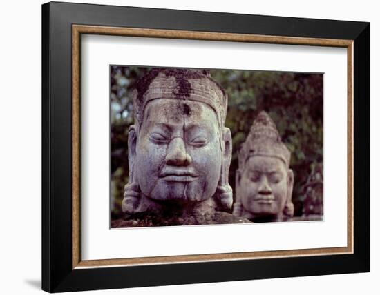 Carved Stone Statues Aligned at South Gate to Angkor Thom-Simon Montgomery-Framed Photographic Print