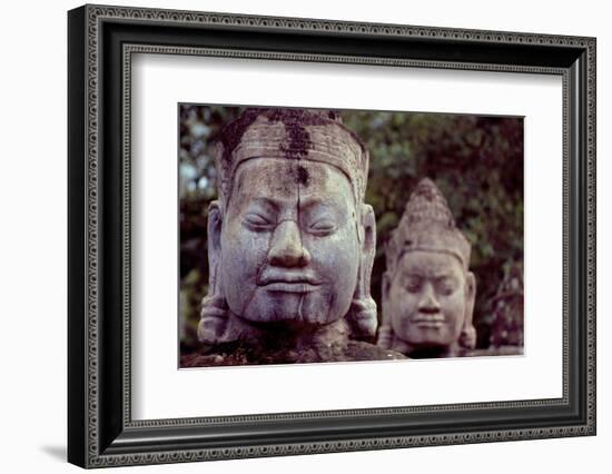 Carved Stone Statues Aligned at South Gate to Angkor Thom-Simon Montgomery-Framed Photographic Print