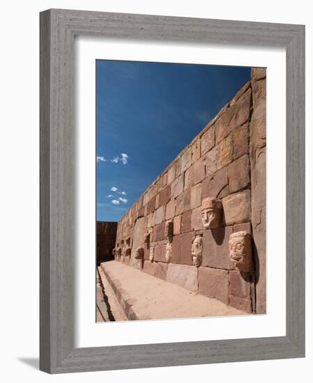 Carved Stone Tenon-Heads in a Wall of a Semi-Subterranean Temple in Tiwanaku-Alex Saberi-Framed Photographic Print