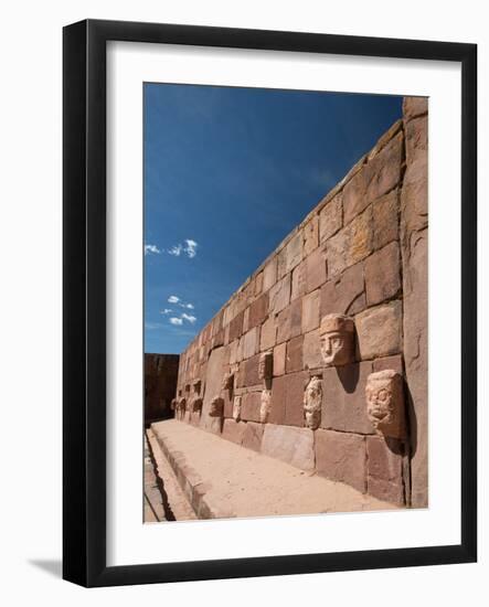 Carved Stone Tenon-Heads in a Wall of a Semi-Subterranean Temple in Tiwanaku-Alex Saberi-Framed Photographic Print