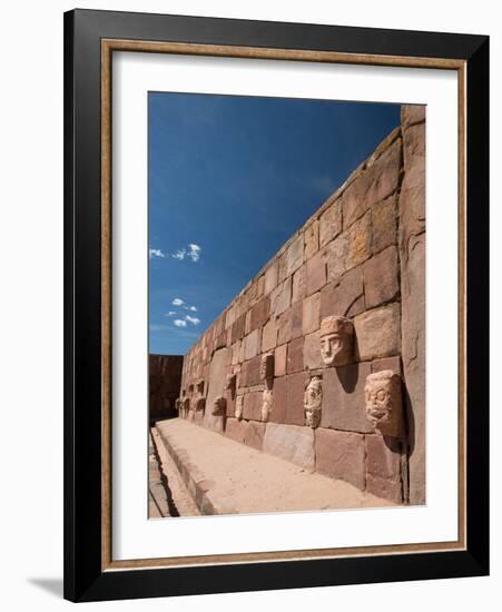 Carved Stone Tenon-Heads in a Wall of a Semi-Subterranean Temple in Tiwanaku-Alex Saberi-Framed Photographic Print