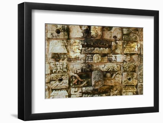Carved stonework on the Temple of the Warriors at the ancient Mayan city of Chichen Itza, in Yuc...-null-Framed Photographic Print