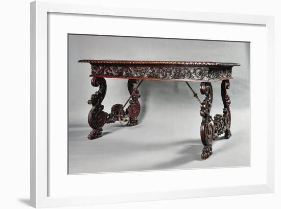 Carved Walnut Genoese Table with Lyre-Shaped Legs, Italy-null-Framed Giclee Print