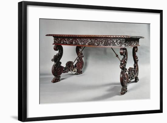 Carved Walnut Genoese Table with Lyre-Shaped Legs, Italy-null-Framed Giclee Print