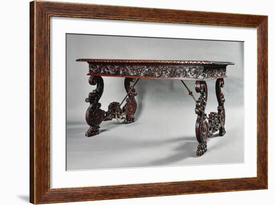 Carved Walnut Genoese Table with Lyre-Shaped Legs, Italy-null-Framed Giclee Print