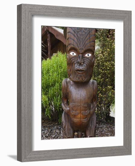 Carved Wood Figures, Te Puia Maori Village, Rotorua, Taupo Volcanic Zone, North Island, New Zealand-Kober Christian-Framed Photographic Print