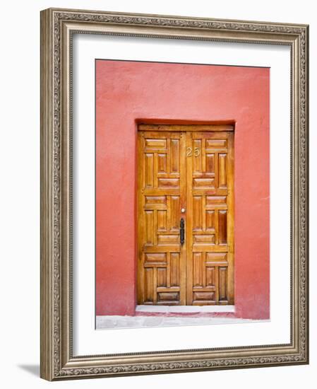 Carved Wooden Door, San Miguel, Guanajuato State, Mexico-Julie Eggers-Framed Photographic Print