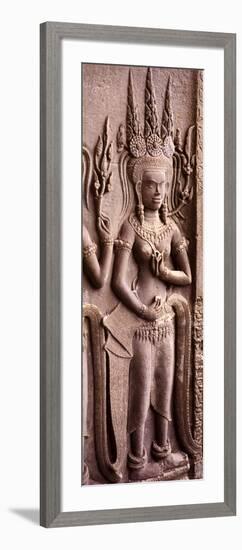 Carving of a Deity Wearing Elaborate Headdresses at Angkor Wat Temple, Angkor, Cambodia-null-Framed Photographic Print