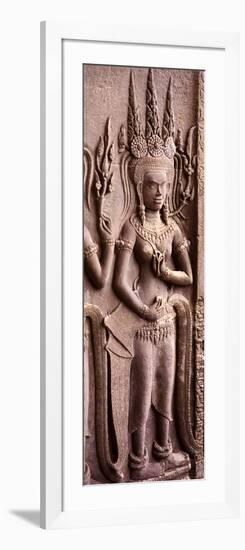 Carving of a Deity Wearing Elaborate Headdresses at Angkor Wat Temple, Angkor, Cambodia-null-Framed Photographic Print