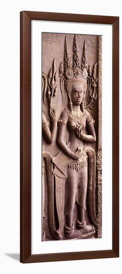 Carving of a Deity Wearing Elaborate Headdresses at Angkor Wat Temple, Angkor, Cambodia-null-Framed Photographic Print