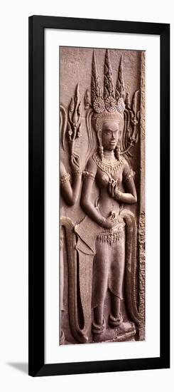 Carving of a Deity Wearing Elaborate Headdresses at Angkor Wat Temple, Angkor, Cambodia-null-Framed Photographic Print