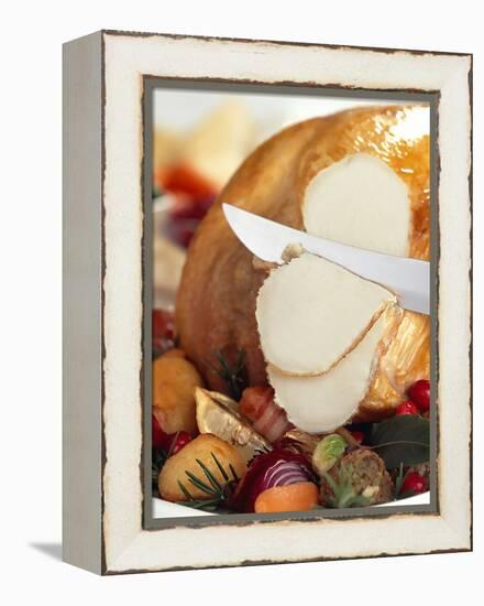 Carving White Meat of Roast Turkey-Steve Lupton-Framed Premier Image Canvas