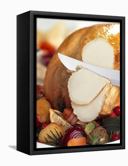 Carving White Meat of Roast Turkey-Steve Lupton-Framed Premier Image Canvas