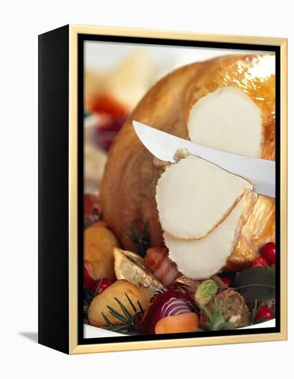 Carving White Meat of Roast Turkey-Steve Lupton-Framed Premier Image Canvas