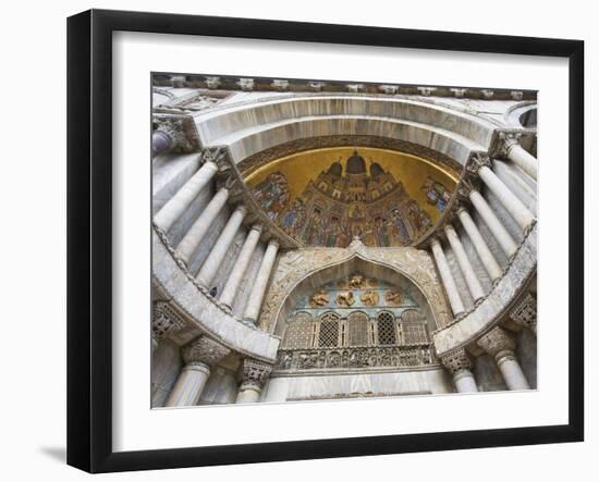 Carvings and Facade Mosaics on St. Mark's Basilica, Venice, Italy-Dennis Flaherty-Framed Photographic Print