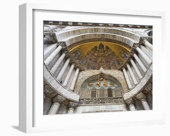 Carvings and Facade Mosaics on St. Mark's Basilica, Venice, Italy-Dennis Flaherty-Framed Photographic Print