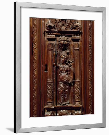 Carvings of Figures on Renaissance Style Walnut Cabinet, France, First Half 16th Century, Detail-null-Framed Giclee Print
