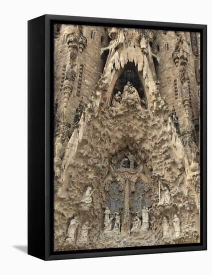 Carvings on Facade of Sagrada Familia Temple, UNESCO World Heritage Site, Barcelona, Spain-Rolf Richardson-Framed Premier Image Canvas