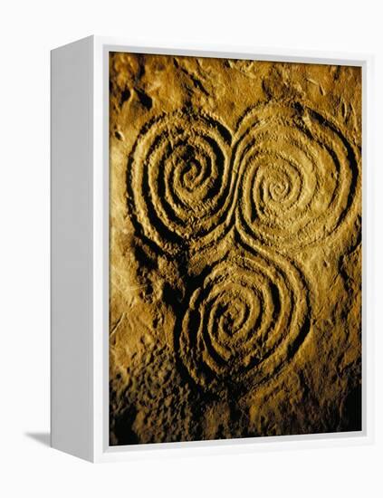 Carvings on Stone, New Grange (Newgrange) Site, County Meath, Leinster, Eire (Ireland)-Bruno Barbier-Framed Premier Image Canvas