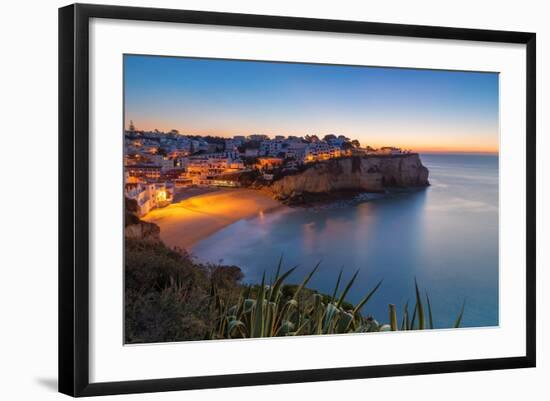 Carvoeiro Village While Climbing of the Sun, Sunrise. Portugal.-sergoua-Framed Photographic Print