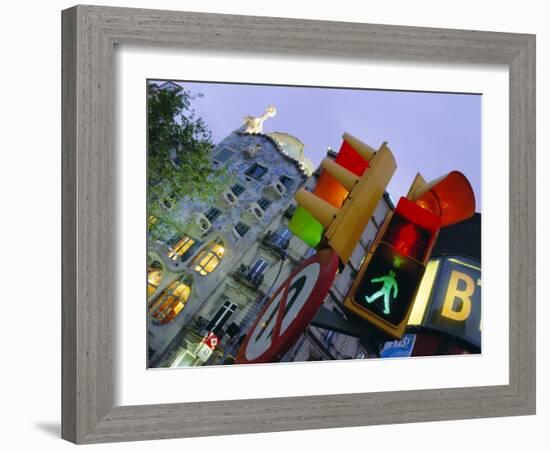 Casa Balli, Gaudi Architecture, and Street Signs, Barcelona, Spain-Gavin Hellier-Framed Photographic Print