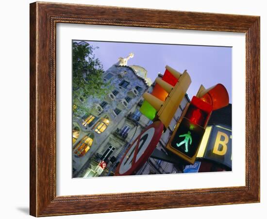 Casa Balli, Gaudi Architecture, and Street Signs, Barcelona, Spain-Gavin Hellier-Framed Photographic Print