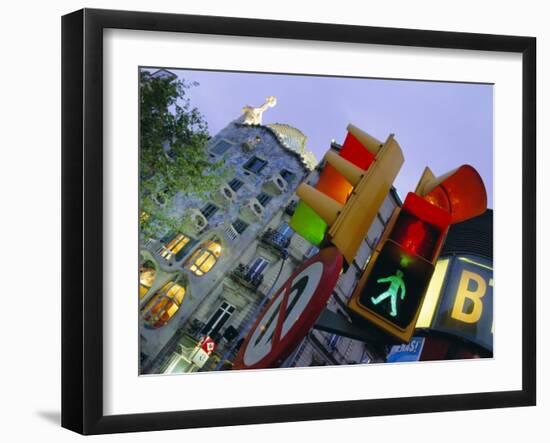 Casa Balli, Gaudi Architecture, and Street Signs, Barcelona, Spain-Gavin Hellier-Framed Photographic Print