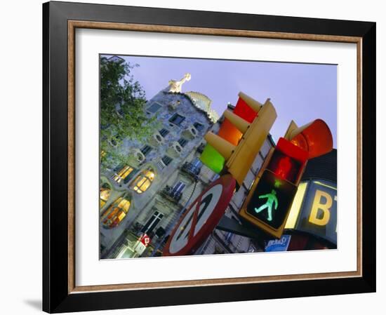 Casa Balli, Gaudi Architecture, and Street Signs, Barcelona, Spain-Gavin Hellier-Framed Photographic Print