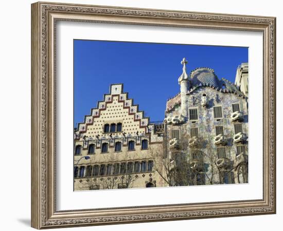 Casa Batllo by Gaudi and Casa Amatller by Cadafalch, in Barcelona, Cataluna, Spain-Nigel Francis-Framed Photographic Print