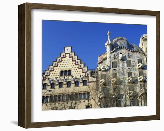 Casa Batllo by Gaudi and Casa Amatller by Cadafalch, in Barcelona, Cataluna, Spain-Nigel Francis-Framed Photographic Print