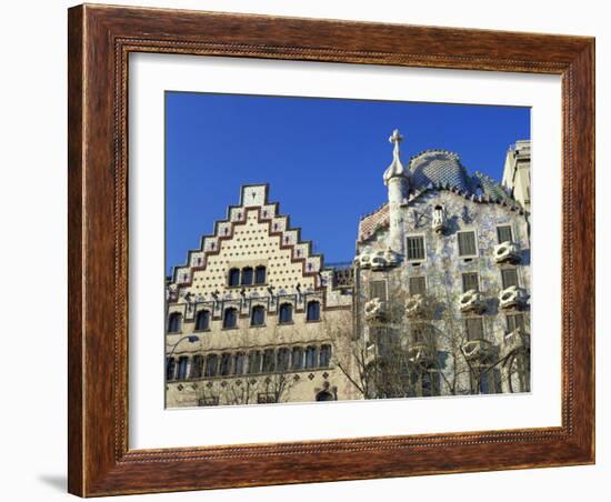 Casa Batllo by Gaudi and Casa Amatller by Cadafalch, in Barcelona, Cataluna, Spain-Nigel Francis-Framed Photographic Print