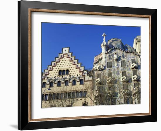 Casa Batllo by Gaudi and Casa Amatller by Cadafalch, in Barcelona, Cataluna, Spain-Nigel Francis-Framed Photographic Print