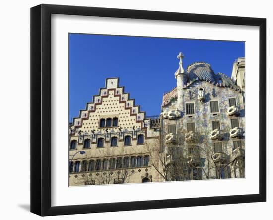 Casa Batllo by Gaudi and Casa Amatller by Cadafalch, in Barcelona, Cataluna, Spain-Nigel Francis-Framed Photographic Print