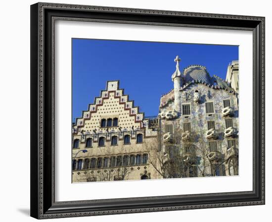 Casa Batllo by Gaudi and Casa Amatller by Cadafalch, in Barcelona, Cataluna, Spain-Nigel Francis-Framed Photographic Print