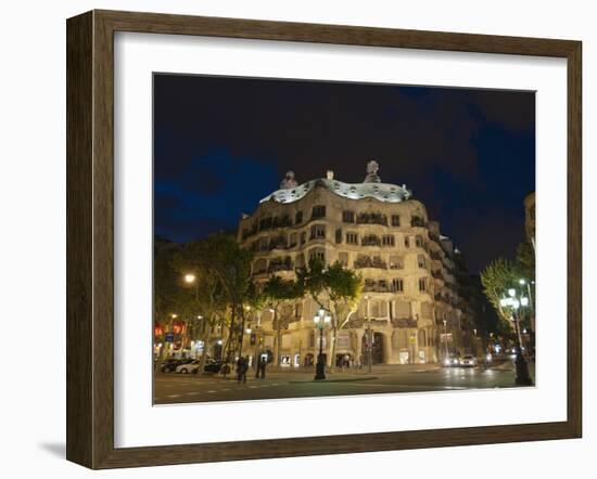 Casa Mila (La Pedrera), by Antoni Gaudi at Dusk, Passeig De Gracia, Barcelona, Catalonia, Spain, Eu-Sergio Pitamitz-Framed Photographic Print