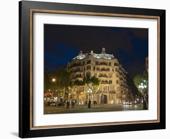 Casa Mila (La Pedrera), by Antoni Gaudi at Dusk, Passeig De Gracia, Barcelona, Catalonia, Spain, Eu-Sergio Pitamitz-Framed Photographic Print