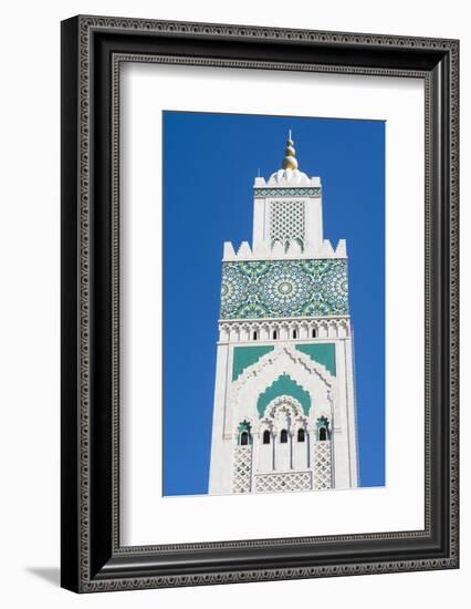 Casablanca, Morocco, Exterior Steeple Famous Hassan II Mosque-Bill Bachmann-Framed Photographic Print