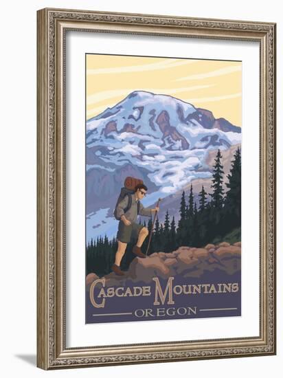 Cascade Mountains, Oregon - Hiking Scene-Lantern Press-Framed Art Print