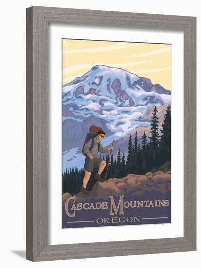 Cascade Mountains, Oregon - Hiking Scene-Lantern Press-Framed Art Print